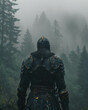 Knight, armor, valiant hero, embarking on a quest to defeat a powerful dragon, in a mystical forest, overcast