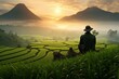 Farmer taking a moment to admire the beauty of his flourishing paddy field