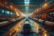 Efficient Manufacturing Processes in Action: Large Industrial Machinery at Work in a Busy Factory. Concept Manufacturing Processes, Industrial Machinery, Factory Operations, Efficiency in Production