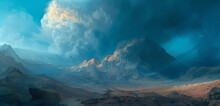 The dark cloud descending upon Mount Sinai evokes a sense of ancient narratives unfolding. Background color
