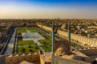 Iran. Isfahan. Naqsh-e Jahan Square (UNESCO World Heritage Site) and minarets of the Shah Mosque, Ali Qapu Palace (left), Sheikh Lotfollah Mosque (right)