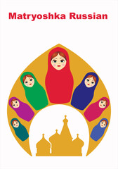 Wall Mural - Collection of nesting dolls symbol of Russia logo. Matryoshka isolated. Family nesting dolls Beautiful matryoshka doll with a cute face. Set of Russian dolls. Vector flat illustration  