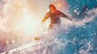  A snowboarder is engaged in freeriding. Gliding through winter's embrace, a snowboarder's freeride adventure.