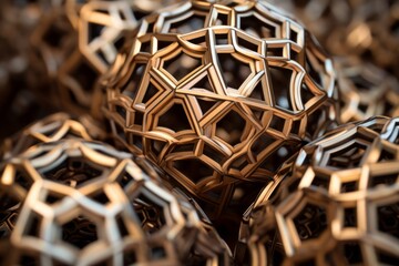 A close up of a 3D polyhedral dodecaprism displaying intricate geometric patterns