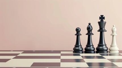 Wall Mural - Strategic leadership chess pieces on board, business success concept on pastel background