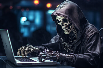 Hard working person in modern interior office programming writing web java script code AI technology generation