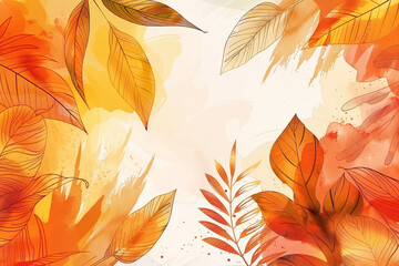 Wall Mural - Elegant autumn leaf design with watercolor effect and splashes on light background