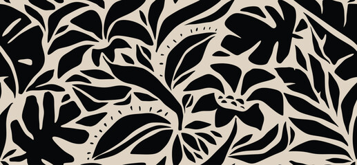 Wall Mural - Minimal abstract floral leaf and flower organic shapes seamless pattern, leaves and flowers vector.	