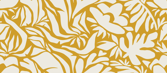 Minimal abstract organic leaf and flowers shapes seamless pattern. leaves flower vector silhouette.