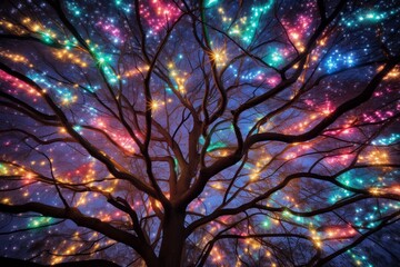 Wall Mural - Glowing Christmas lights forming an enchanting constellation of colors.