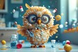  A vibrant yellow owl, donning spectacles , dances merrily amidst a flurry of colorful bandages, radiating joy and healing through the power of music and laughter.