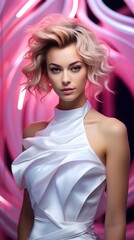 Wall Mural - fashion portrait of a white female model on a creative background