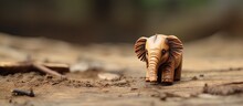 A Small Wooden Elephant Toy On Dusty Ground