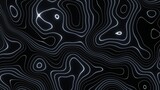 Fototapeta Przestrzenne - 3d abstract wavy liquid neon white lines on black background. Topographic geography map landscape. Sci-fi alien zebra texture retro futuristic outline in space.