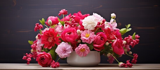 Canvas Print - Flowers in vase on table with dark backdrop