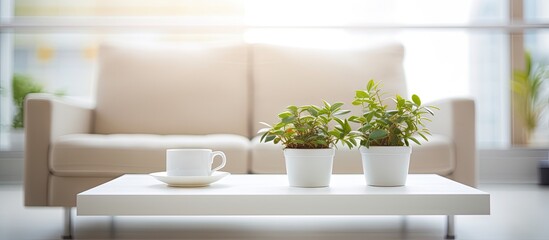 Wall Mural - Three plants and a coffee cup on a coffee table