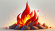3d fire flame icon with burning red hot sparks isolated on white background. Render sprite