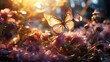 Sunlight shines light on the butterfly through the window