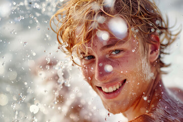 Wall Mural - portrait of handsome man taking a shower