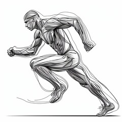 Wall Mural - Running athlete. Energetic young athlete or marathon runner. Sport. Imitation sketch print in black and white coloring. Design for cover, card, postcard, print.