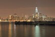 Lower Manhattan skyline at night. View from Jersey City.