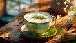 A cup of cozy and delicious a hot drink matcha latte