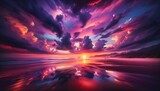 Fototapeta  - A stunning sunset with vibrant colors reflecting over a serene beach.