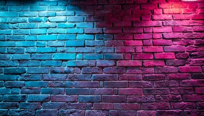 Sticker - abstract panorama of brick wall with blue and pink neon light for pattern background basic dark and color background concept