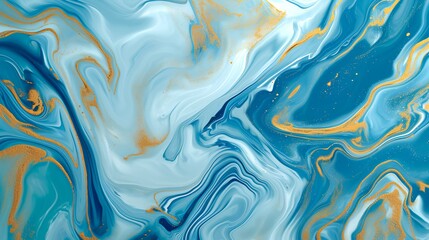  Marbled blue and gold abstract background. Liquid marble ink pattern.