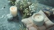 Tranquil Spa Atmosphere with Aromatic Candle and Natural Decor Elements