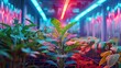 Biotechnologically enhanced, neon-highlighted plants purifying indoor air
