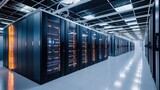 Fototapeta Na drzwi - Depict a state of the art data center with rows of server racks, cooling systems, and redundant power supplies