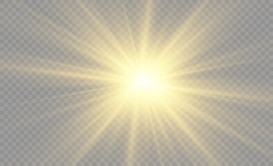 Wall Mural - set of golden glowing lights effects isolated on transparent background. solar flare with rays and s