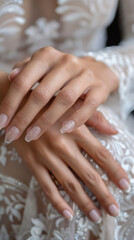 Wall Mural - Wedding nail design of the bride, beautiful hands of the bride with well-groomed manicure