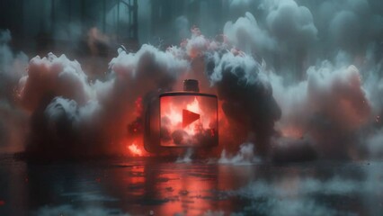 Wall Mural - smoke burning fire in the sky play button intro video youtube start press