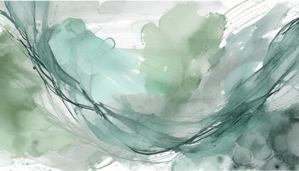 Wall Mural - pale gray blue green abstract watercolor drawing sage green color art background for design water grunge blot stein daub