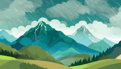 Wall Mural - ai generated generative outdoor nature mountain landscape background adventure cloud strom rain weather graphic art