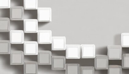 Wall Mural - two level offset white square cube boxes block background wallpaper banner template with copy space