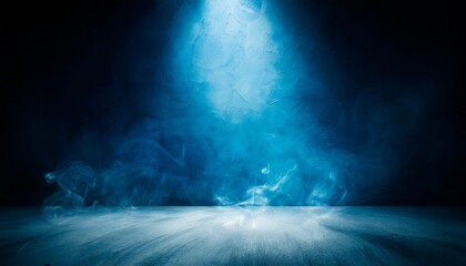 Wall Mural - empty dark blue abstract cement wall and studio room with smoke float up the interior texture for display products wall background