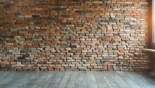 Brick Loft Wall Background Grey Floor And Light From Window Empty Room With Brick Wall And Wooden Floor Window Light Interior With Red Brick Wall