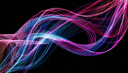 multicolored energy flow abstract smoke pink purple and blue design colorful shiny wave with lines created using blend tool light lines on black background