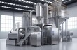 Industrial twin screw extruder of big diameter with hopper for bulk materials with a ladder for service