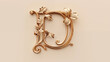 elegant golden font letter D with ornaments on bright background	
