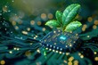 A green leaf is growing on top of a computer chip. Concept of innovation and technology, as well as the potential for growth and development in the field of electronics