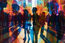 A Digital Art Piece Depicting Diverse Individuals Standing In An Array Of Vibrant Colors, Their Silhouettes Intertwined With The Lively Street Scene Behind Them Generative AI
