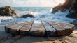 Secluded Wooden Platform on a Sand Beach: High-Quality Selective Focus Natural Background Generative AI