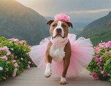 Fototapeta Uliczki - Pawsitively Adorable: Pitbull Ballerina Dazzles in Pink Tutu Dance Routine