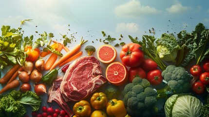 Wall Mural - A variety of fresh vegetables and fruits on a table