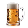 Beer glass full of frothy beer on a white background