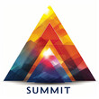 Logo en forma de triángulos anidados, colorido, SUMMIT, desempeño y excelencia en lo que se hace, promoción evento o encuentro centrado en la motivación y el logro de objetivos